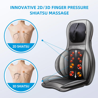 Shiatsu Neck Back Massager, 2D/3D Kneading Massage Chair Pad, Heating Compression Seat Cushion Massagers, Ideal Gifts - Black