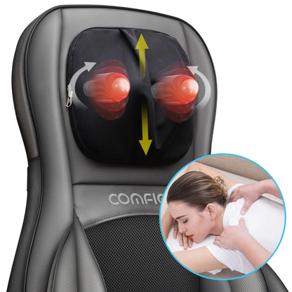 Shiatsu Neck Back Massager, 2D/3D Kneading Massage Chair Pad, Heating Compression Seat Cushion Massagers, Ideal Gifts - Black