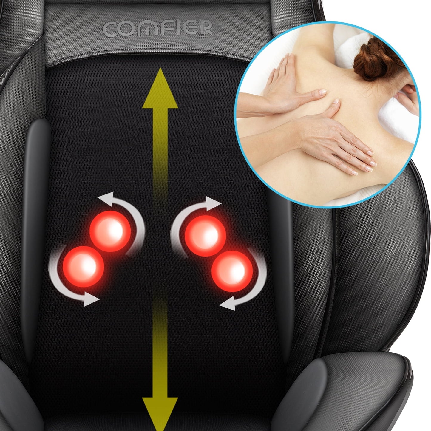 Shiatsu Neck Back Massager, 2D/3D Kneading Massage Chair Pad, Heating Compression Seat Cushion Massagers, Ideal Gifts - Black