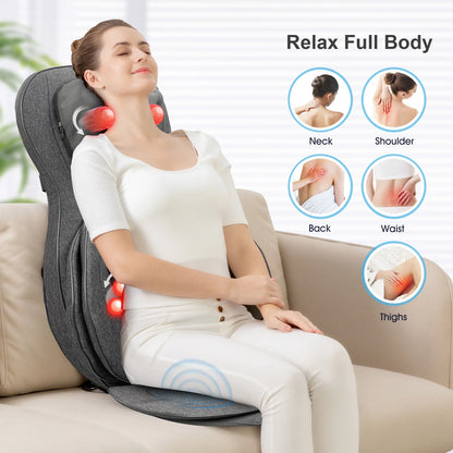 Shiatsu Neck Back Massager, 2D/3D Kneading Massage Chair Pad, Heating Compression Seat Cushion Massagers, Ideal Gifts - Black